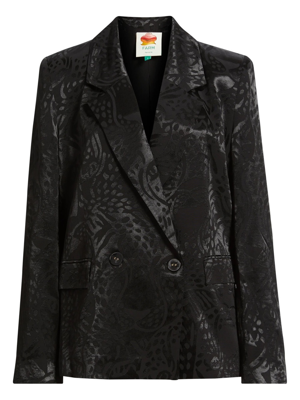NEW - FARM Rio Black Leopard Jacquard Double-Breasted Blazer - Picture 2 of 9